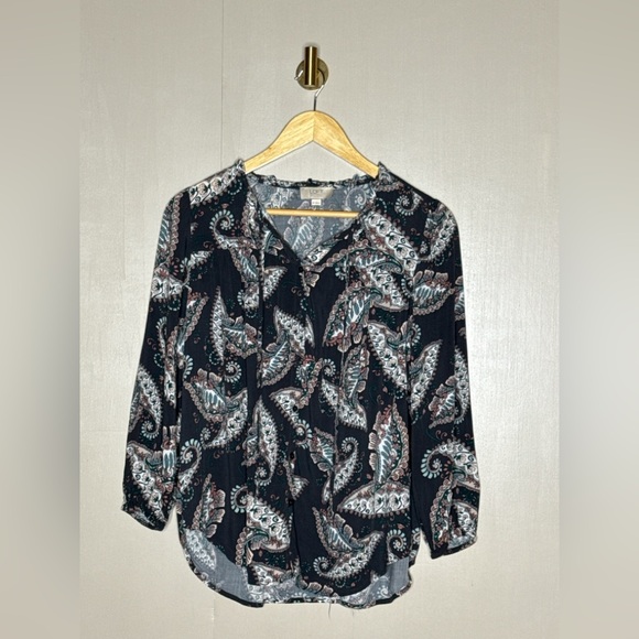 LOFT Petite Paisley Boho Blouse Small P Sheer Long Sleeve Floral Top - Picture 2 of 5